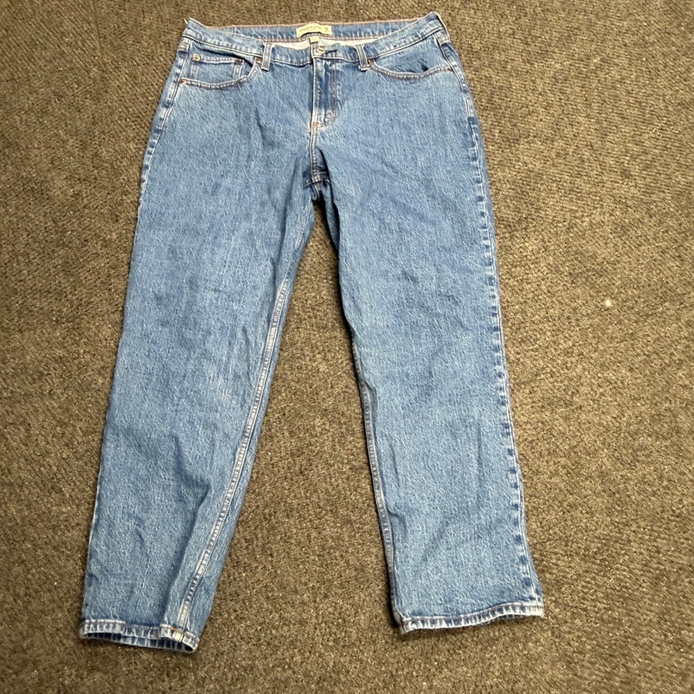 Abercrombie & Fitch Curve Love 90s Straight Mid Rise Jeans Blue 32 14S